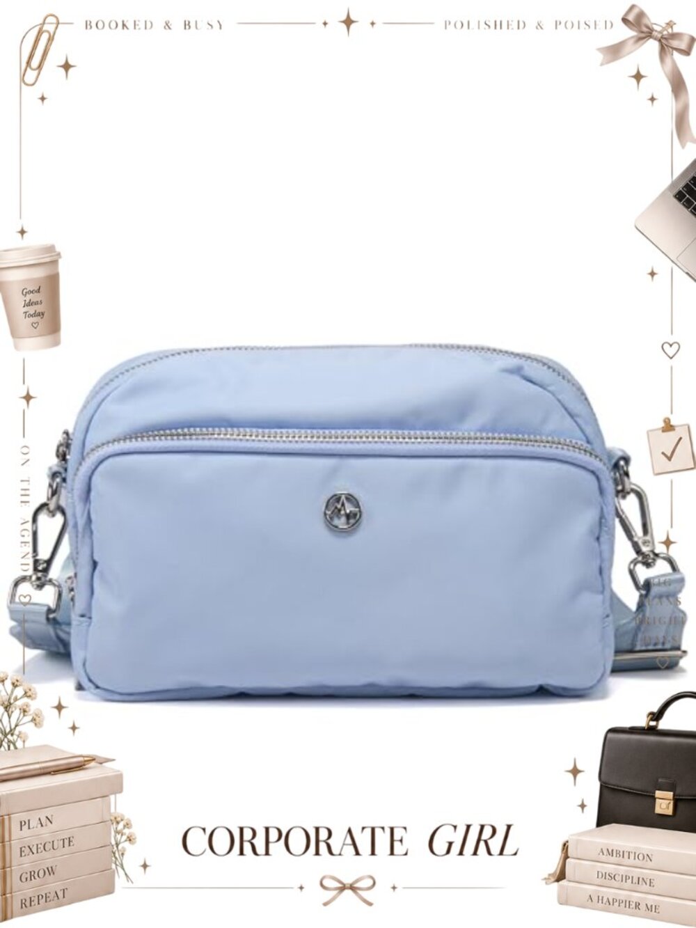 Water-Resistant Nylon Crossbody Sling Bag Adjustable Strap Travel Purse